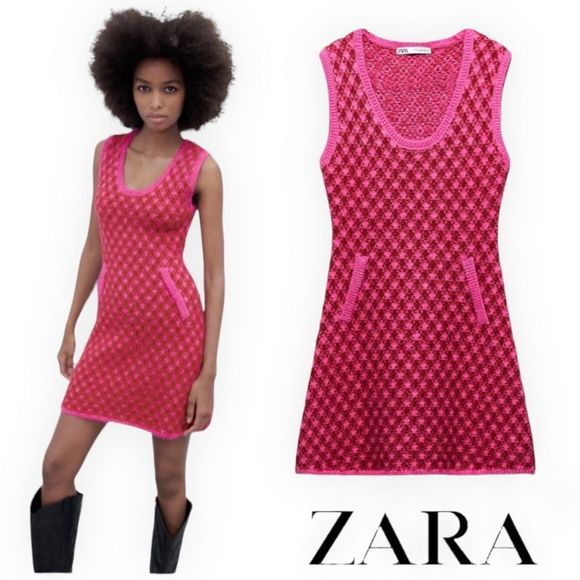 Zara Dresses & Skirts - ZARA Women | Pink | PLAID KNIT DRESS